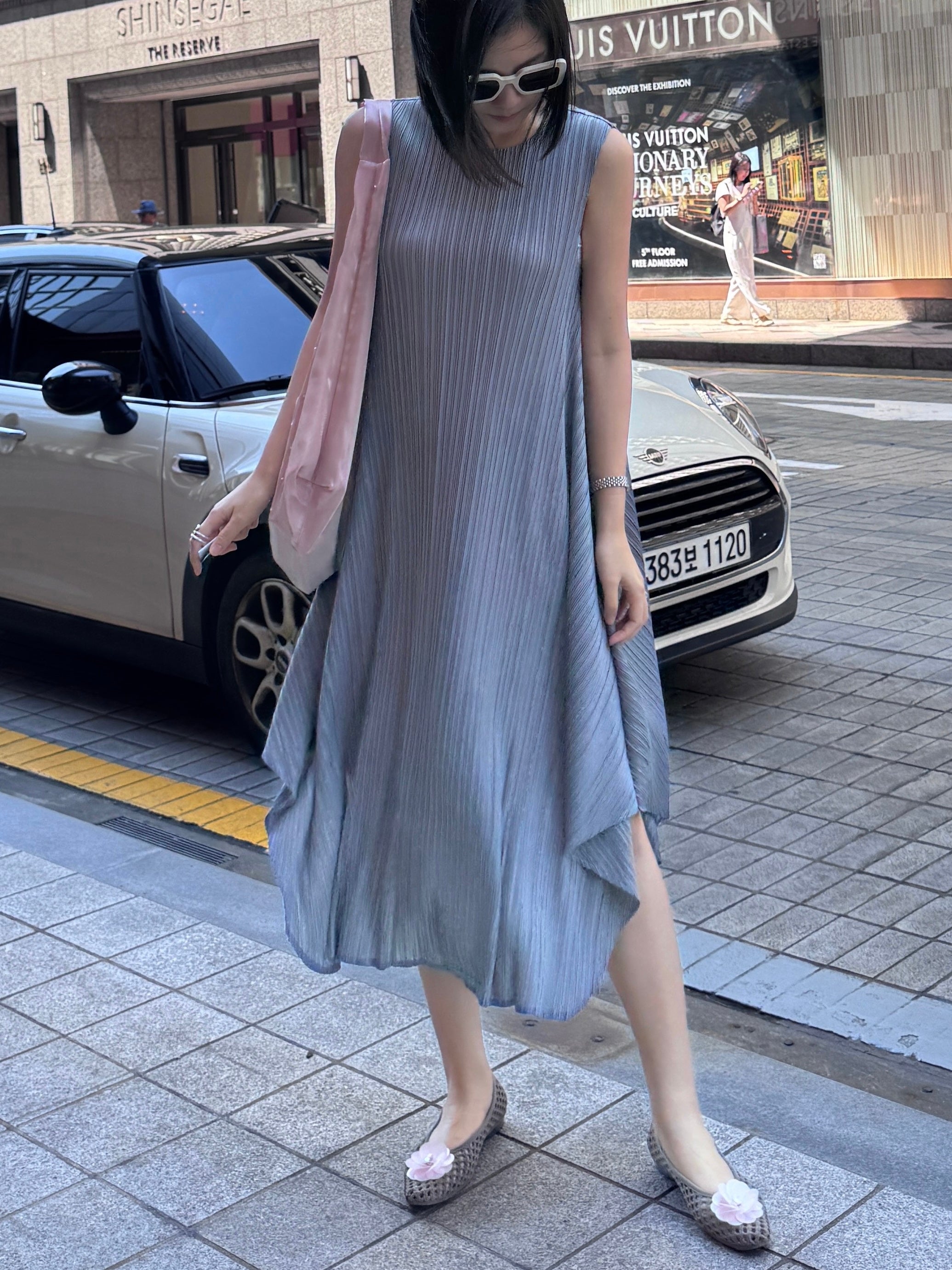 pleated grey dress Date Night Dresses Mini Pleated Knitted Long Sleeves V-Neck Sweet Gray Dress