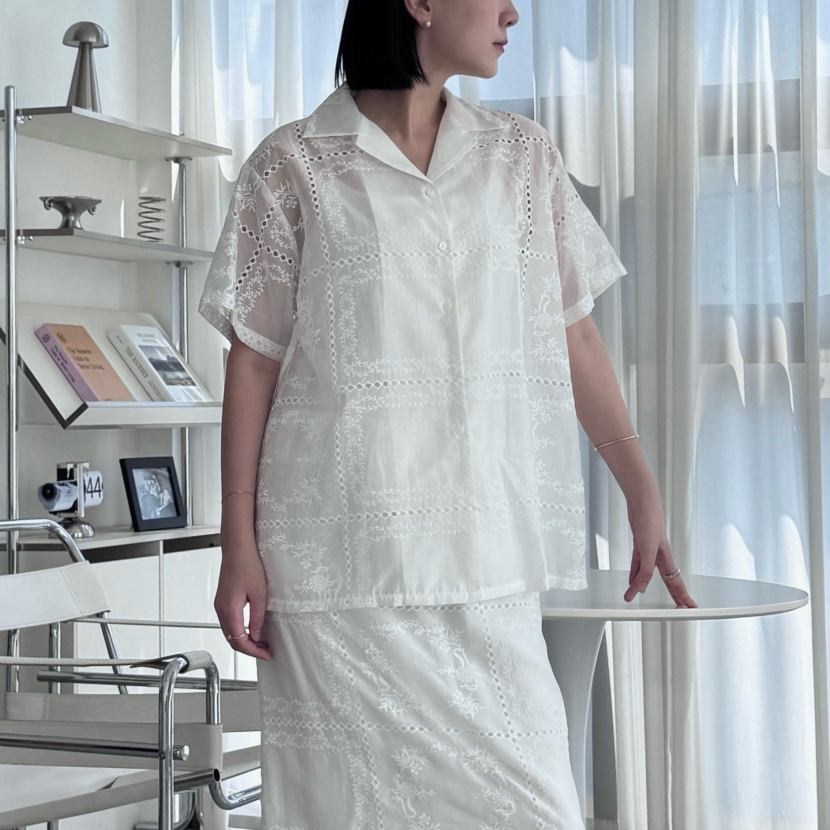 Thalia Embroidered Sheer Shirt – Cocoonery