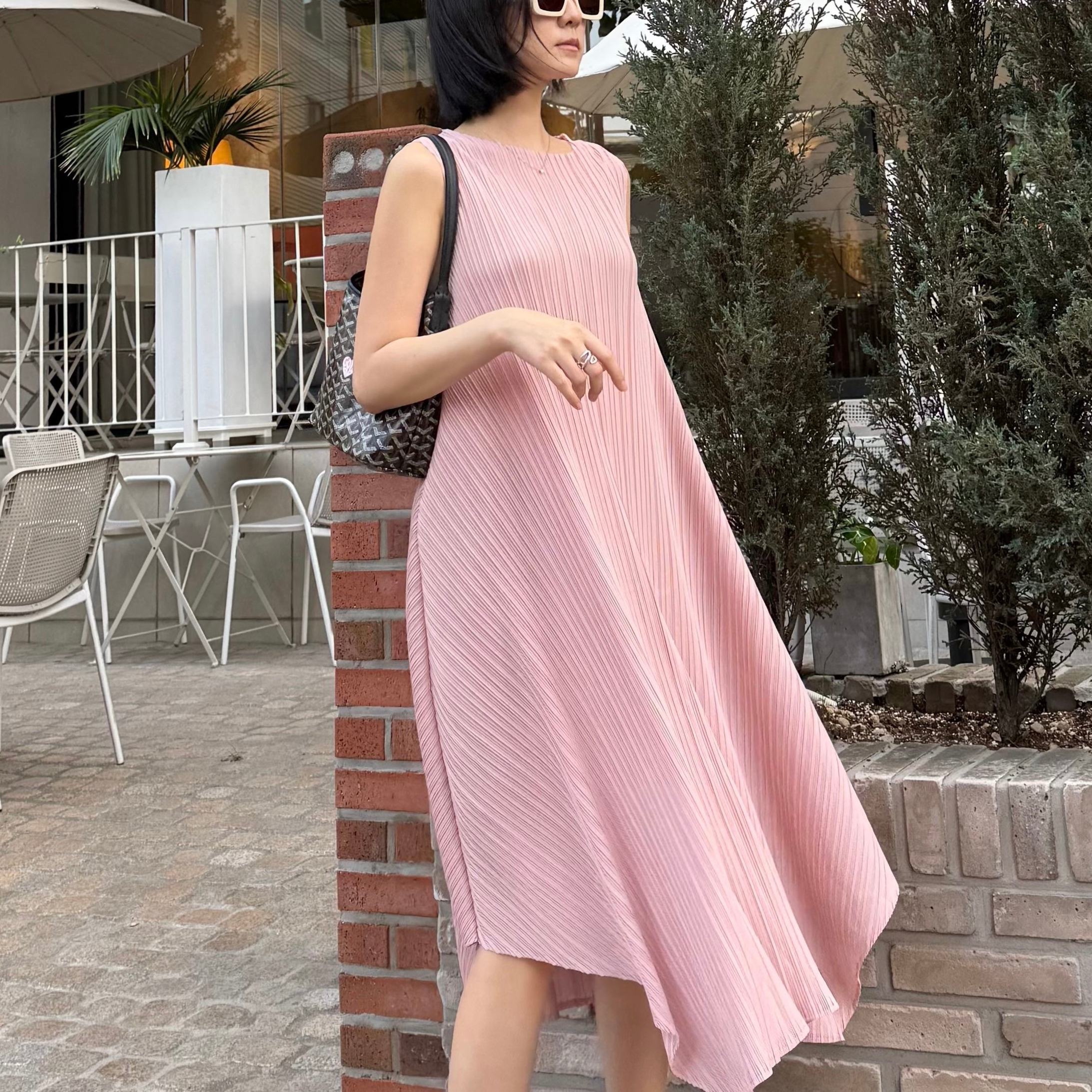 dusty pink casual dress LAHNGC Spring Dresses Womens Casual Summer Casual Vacation V-Neck Round Neck Lower Back Long Dresses (Pink,XX-Large) at Amazon Women's Clothing store